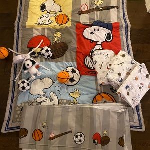 Snoopy Sports Crib Bedding Set with Extra Sheets and Mobile